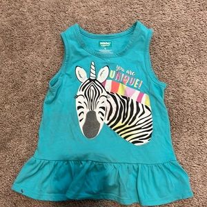 Size 6 summer tank with “you are unique”  zebra graphic and ruffle peplum style